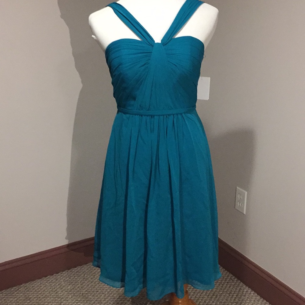 David's Bridal Teal Chiffon Knee-Length Bridesmaid Dress